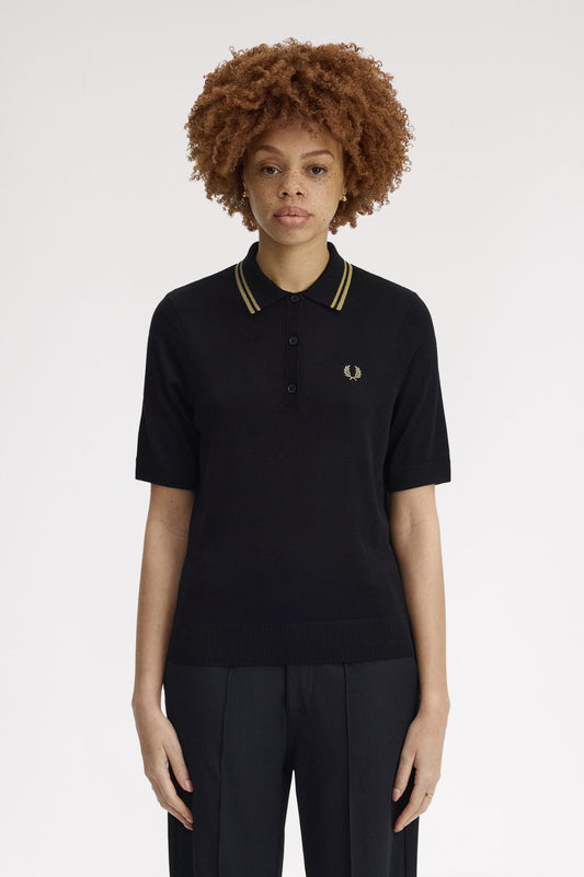 Fred Perry - TIPPED KNITTED SHIRT - Black/Champage