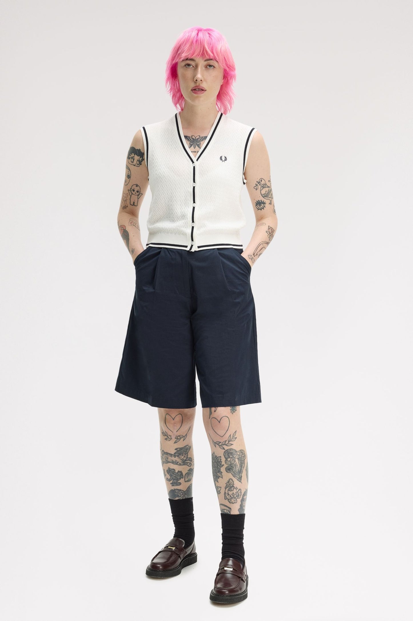 Fred Perry - BUTTON THROUGH KNITTED TANK - Snow White