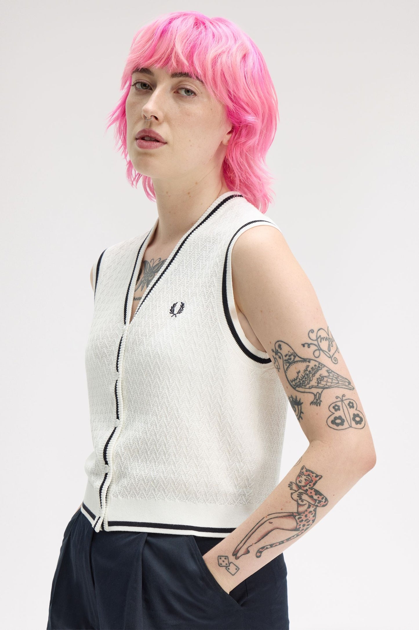 Fred Perry - BUTTON THROUGH KNITTED TANK - Snow White