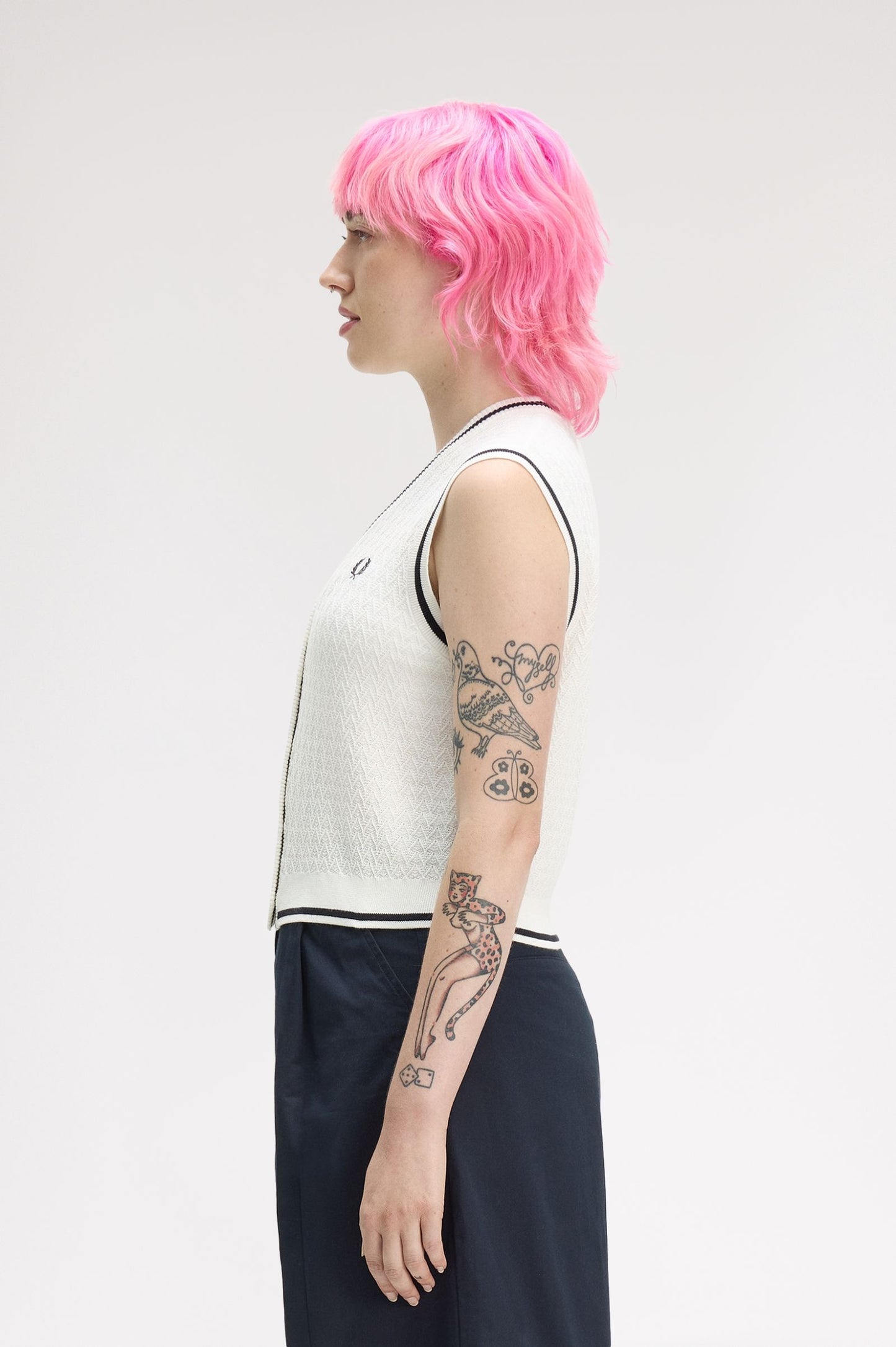 Fred Perry - BUTTON THROUGH KNITTED TANK - Snow White