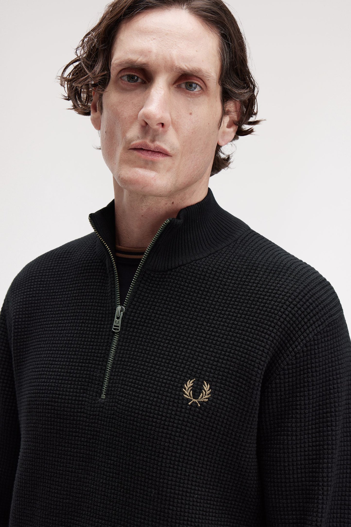 Fred Perry WAFFLE STITCH HALF ZIP JUMPER - Black