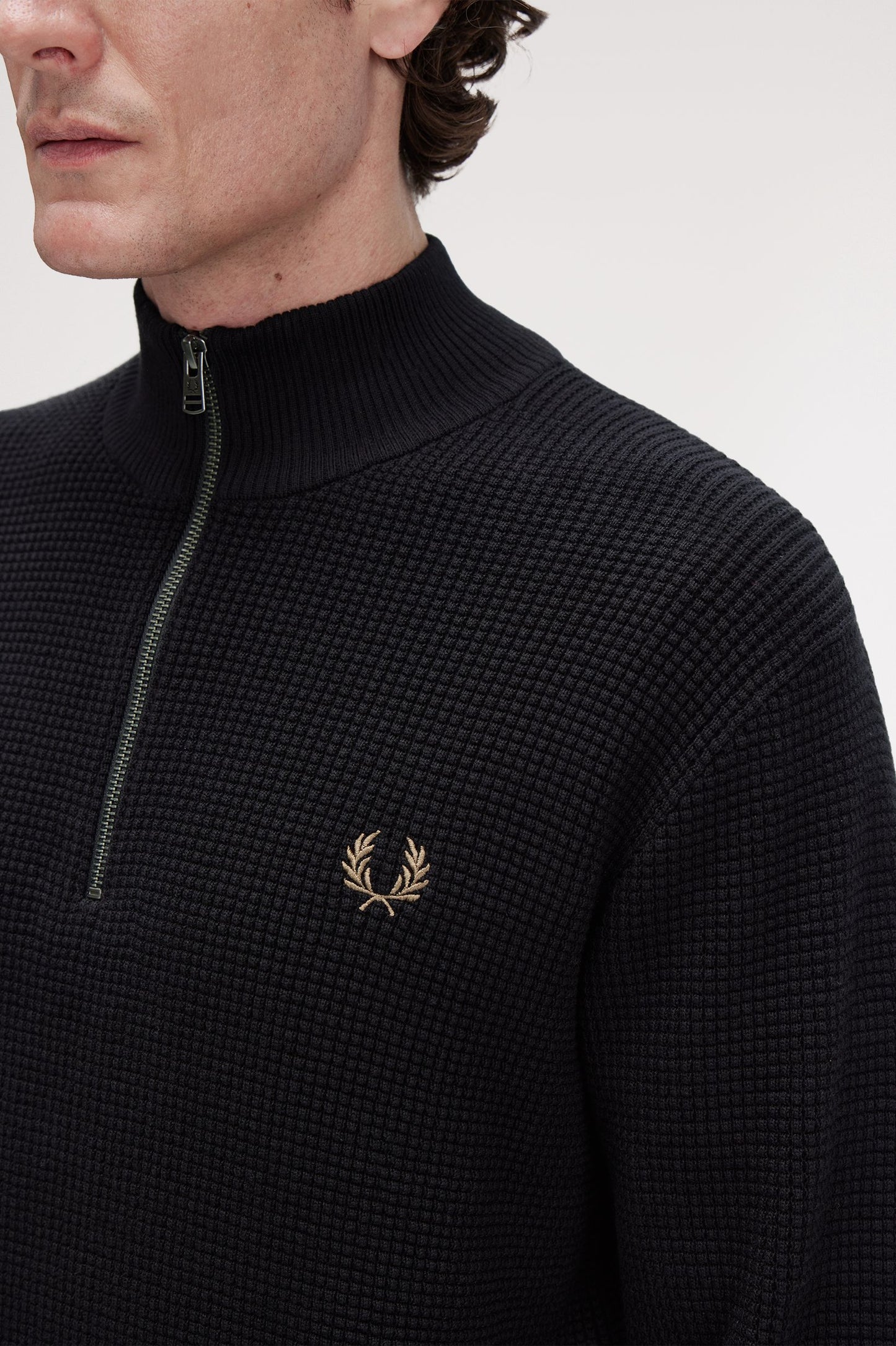 Fred Perry WAFFLE STITCH HALF ZIP JUMPER - Black
