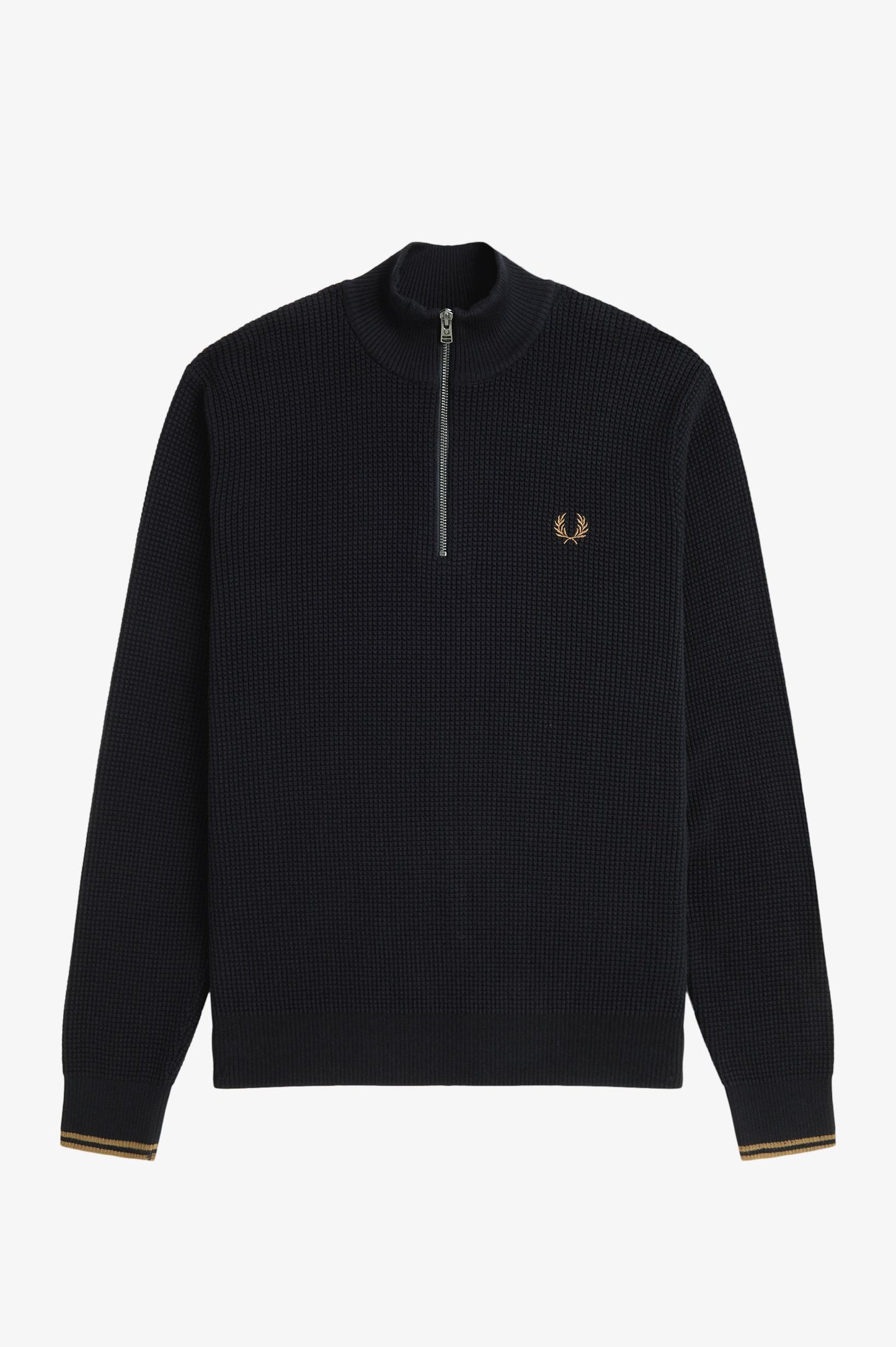 Fred Perry WAFFLE STITCH HALF ZIP JUMPER - Black