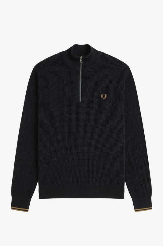 Fred Perry WAFFLE STITCH HALF ZIP JUMPER - Black