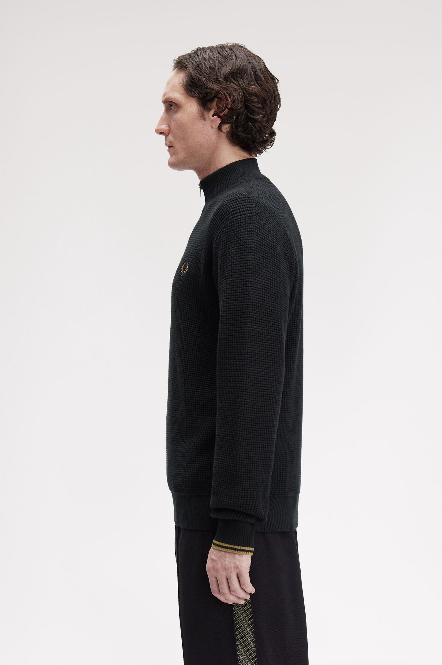 Fred Perry WAFFLE STITCH HALF ZIP JUMPER - Black