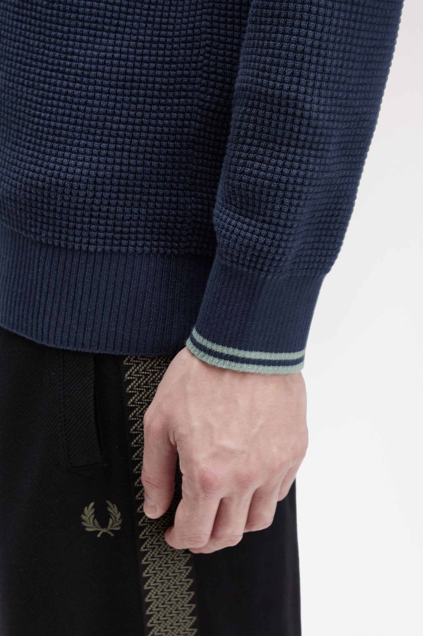 Fred Perry WAFFLE STITCH HALF ZIP JUMPER - Dark Airforce