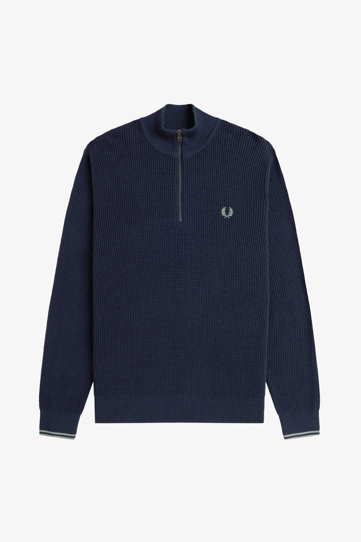 Fred Perry WAFFLE STITCH HALF ZIP JUMPER - Dark Airforce