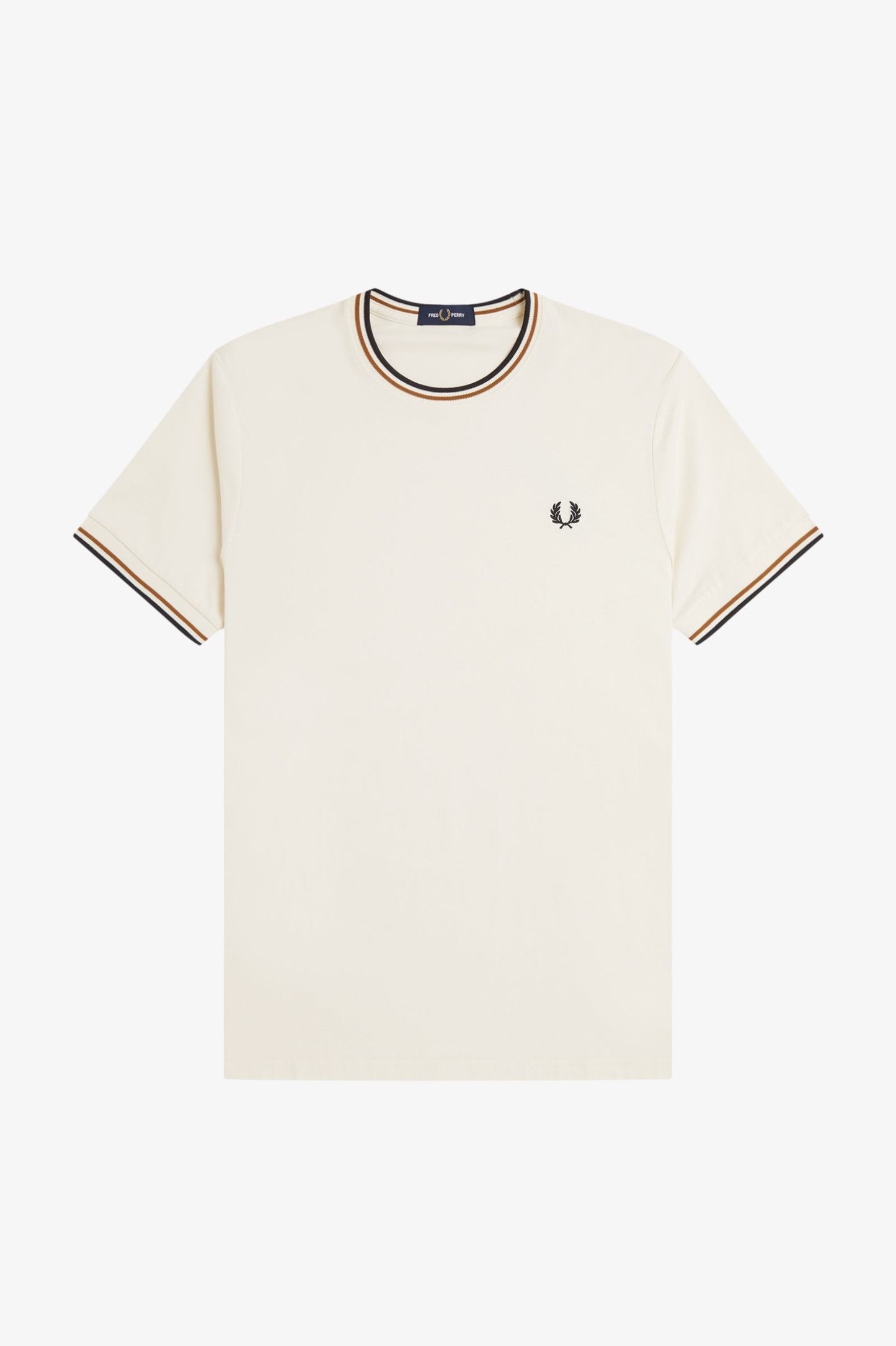 Fred Perry - TWIN TIPPED T-SHIRT - Ecru/Dark Caramel/Black