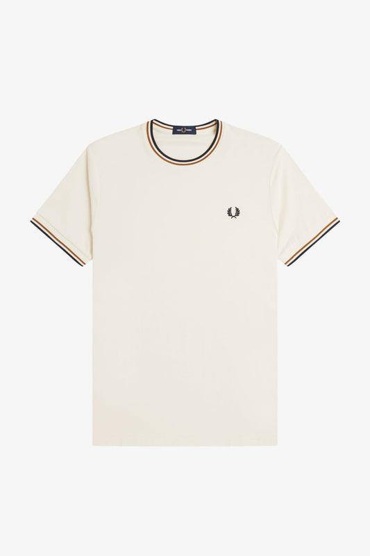 Fred Perry - TWIN TIPPED T-SHIRT - Ecru/Dark Caramel/Black