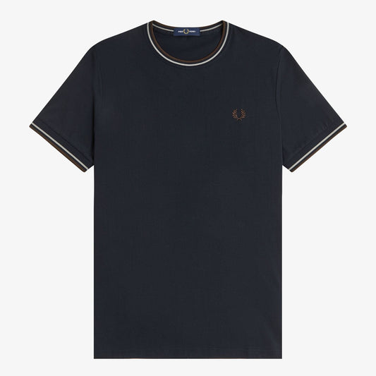 Fred Perry - TWIN TIPPED T-SHIRT - Navy/Warmoat/Browntobacco