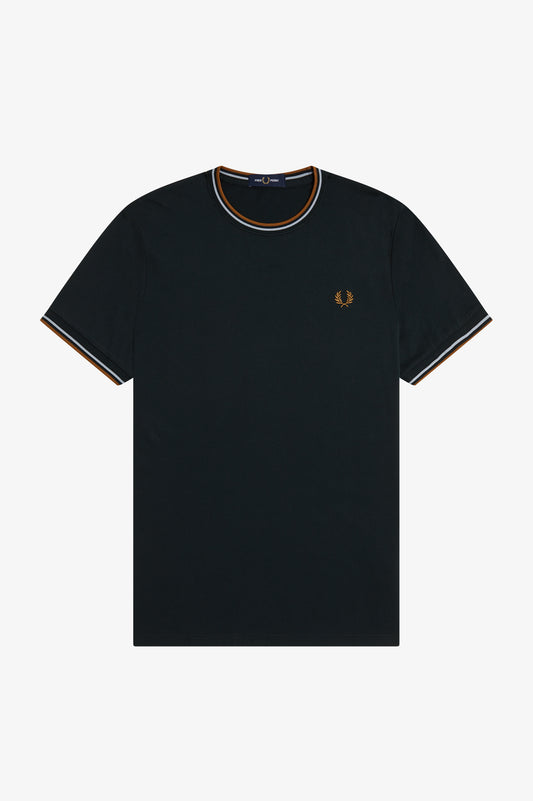 Fred Perry - TWIN TIPPED T-SHIRT - Night Green/Dusky Blue/Dark Caramel