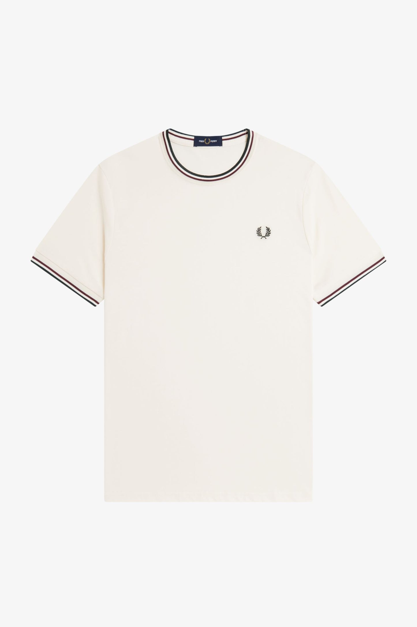 Fred Perry - TWIN TIPPED T-SHIRT - Ecru/Oxblood/Grassroots