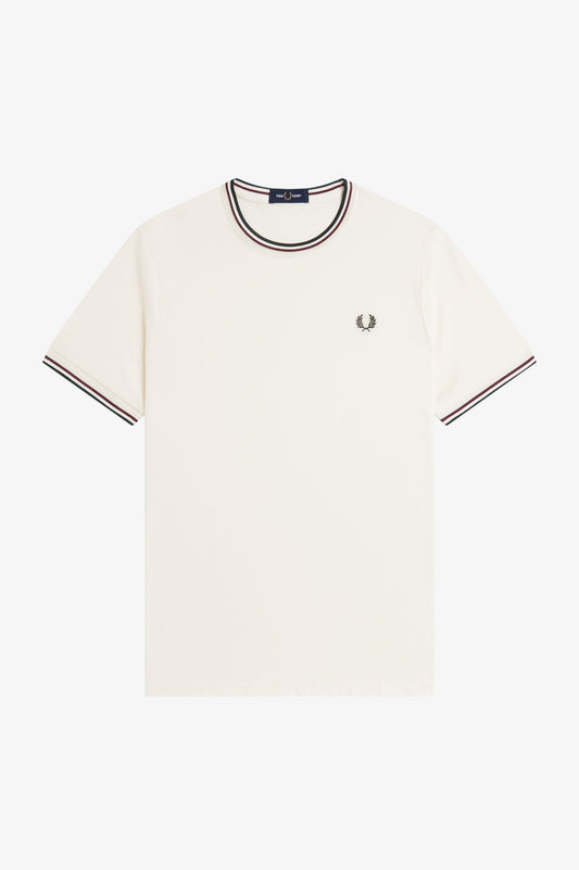 Fred Perry - TWIN TIPPED T-SHIRT - Ecru/Oxblood/Grassroots