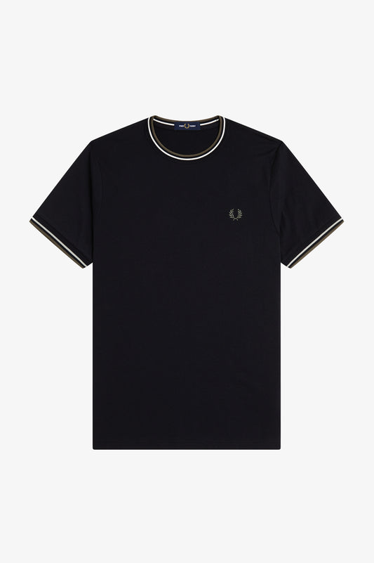 Fred Perry - TWIN TIPPED T-SHIRT - Black/Ecru/Laurel Wreath Green