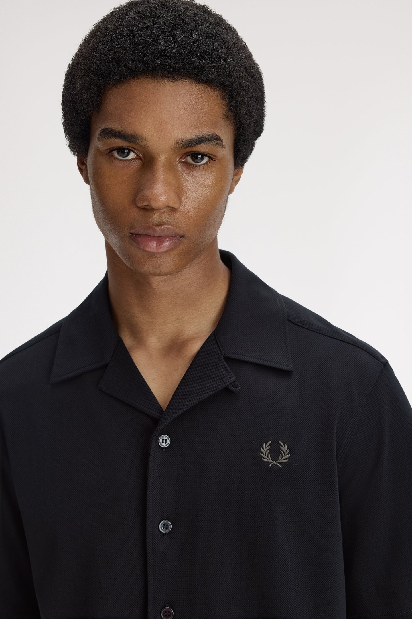 Fred Perry - COMPRESS MESH REVERE COLLAR SHIRT - Black