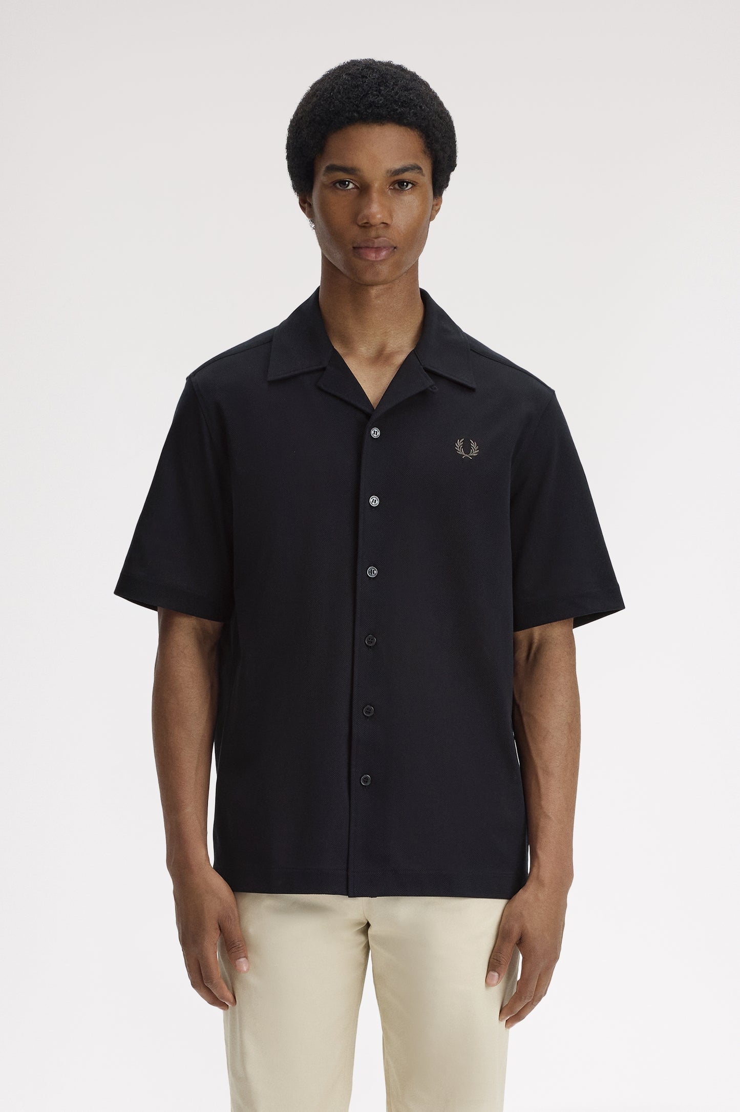Fred Perry - COMPRESS MESH REVERE COLLAR SHIRT - Black