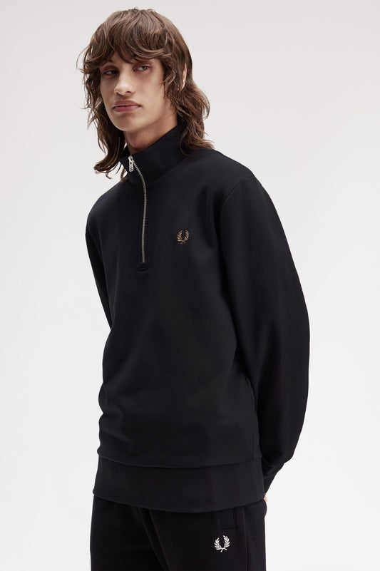 Fred Perry - HALF ZIP SWEATSHIRT - Black/Shadowstone