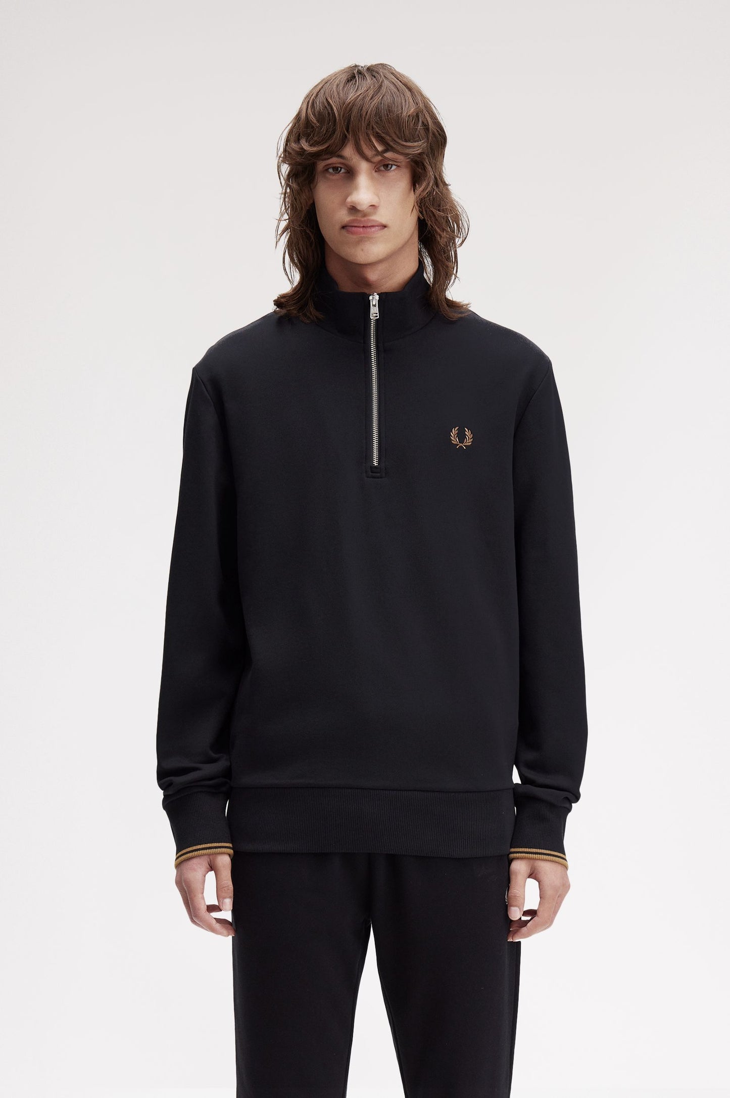 Fred Perry - HALF ZIP SWEATSHIRT - Black/Shadedstone