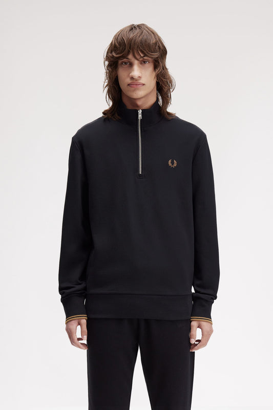 Fred Perry - HALF ZIP SWEATSHIRT - Black/Shadowstone