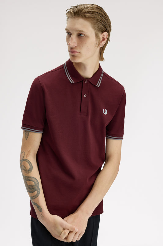 Fred Perry - TWIN TIPPED FRED PERRY SHIRT - Oxblood/Stockport Blue/Stockport Blue