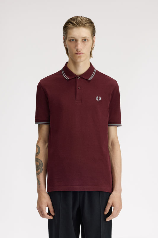 Fred Perry - TWIN TIPPED FRED PERRY SHIRT - Oxblood/Stockport Blue/Stockport Blue