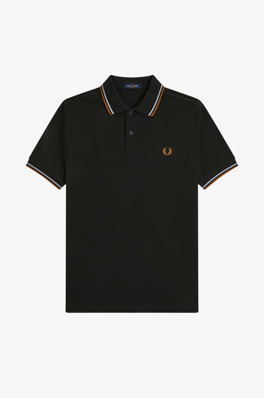 Fred Perry - TWIN TIPPED POLO SHIRT - Night Green/Dusky Blue/Dark Caramel