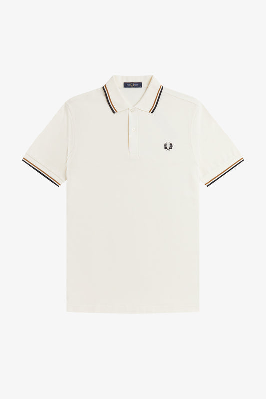 Fred Perry - TWIN TIPPED FRED PERRY SHIRT - Ecru/Dark Caramel/Black