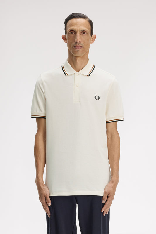 Fred Perry - TWIN TIPPED FRED PERRY SHIRT - Ecru/Dark Caramel/Black
