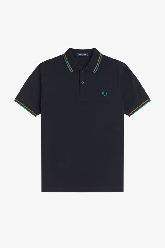 Fred Perry - TWIN TIPPED FRED PERRY SHIRT - Navy/Dark Caramel/Sport Green