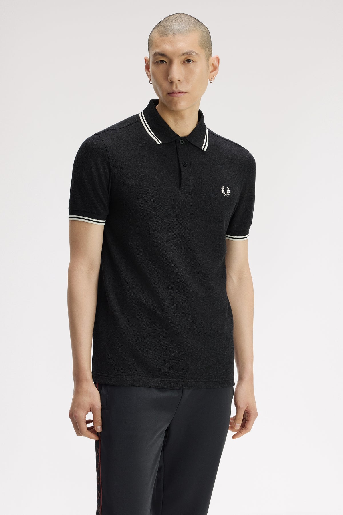 Fred Perry - TWIN TIPPED POLO SHIRT - Charcoal Marl/Ecru/Ecru