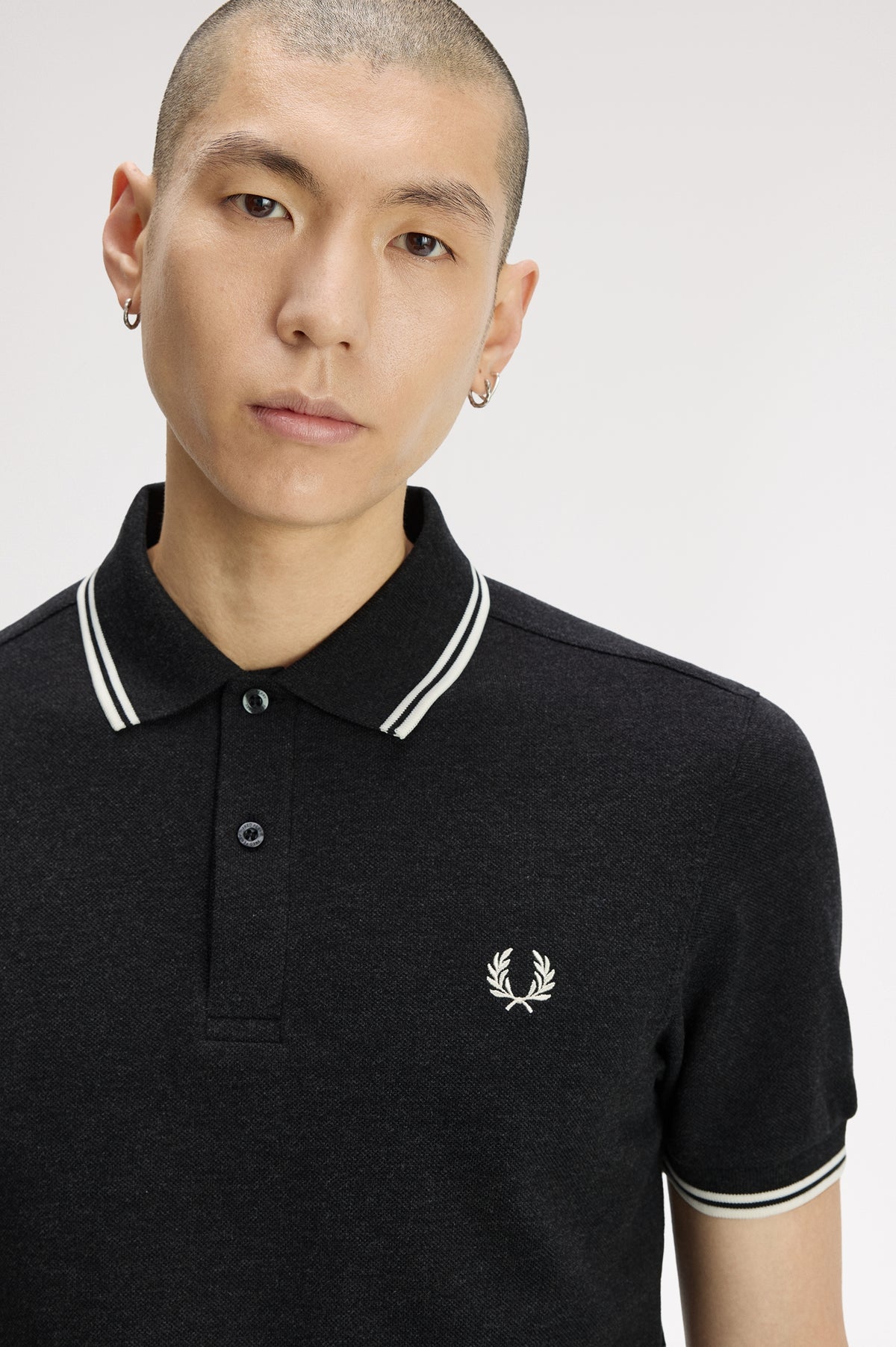 Fred Perry - TWIN TIPPED POLO SHIRT - Charcoal Marl/Ecru/Ecru
