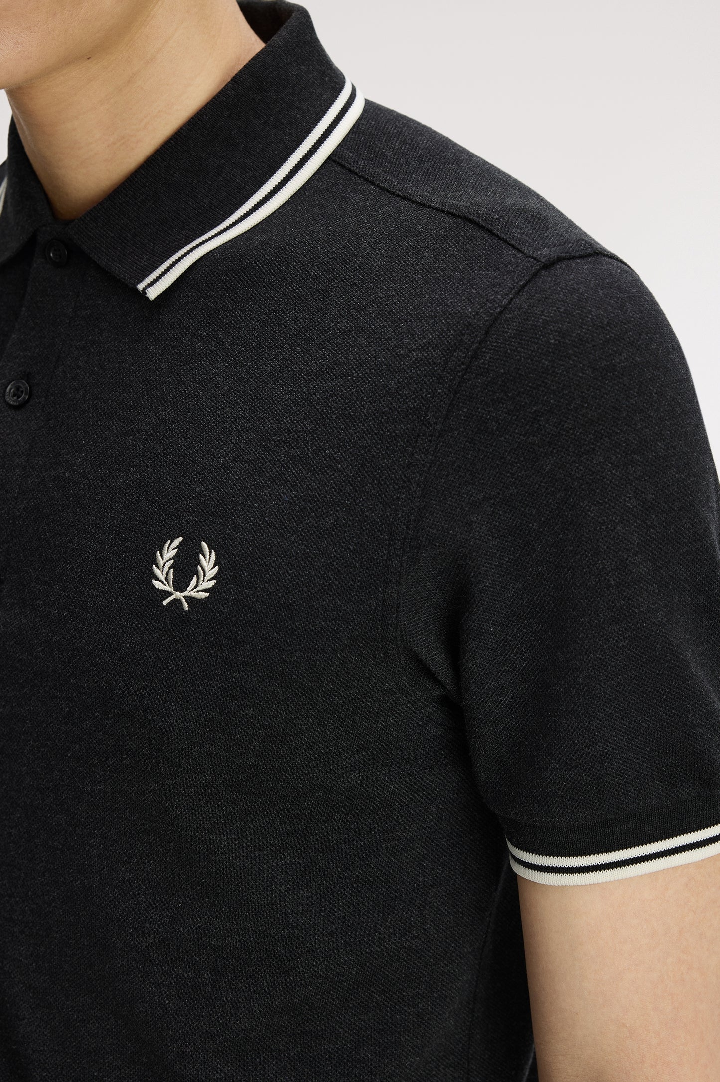 Fred Perry - TWIN TIPPED POLO SHIRT - Charcoal Marl/Ecru/Ecru