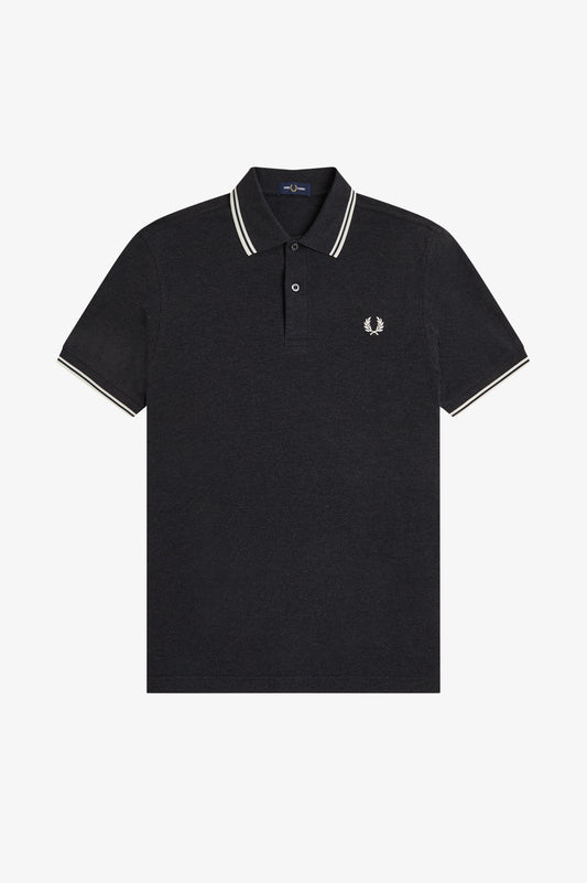 Fred Perry - TWIN TIPPED POLO SHIRT - Charcoal Marl/Ecru/Ecru