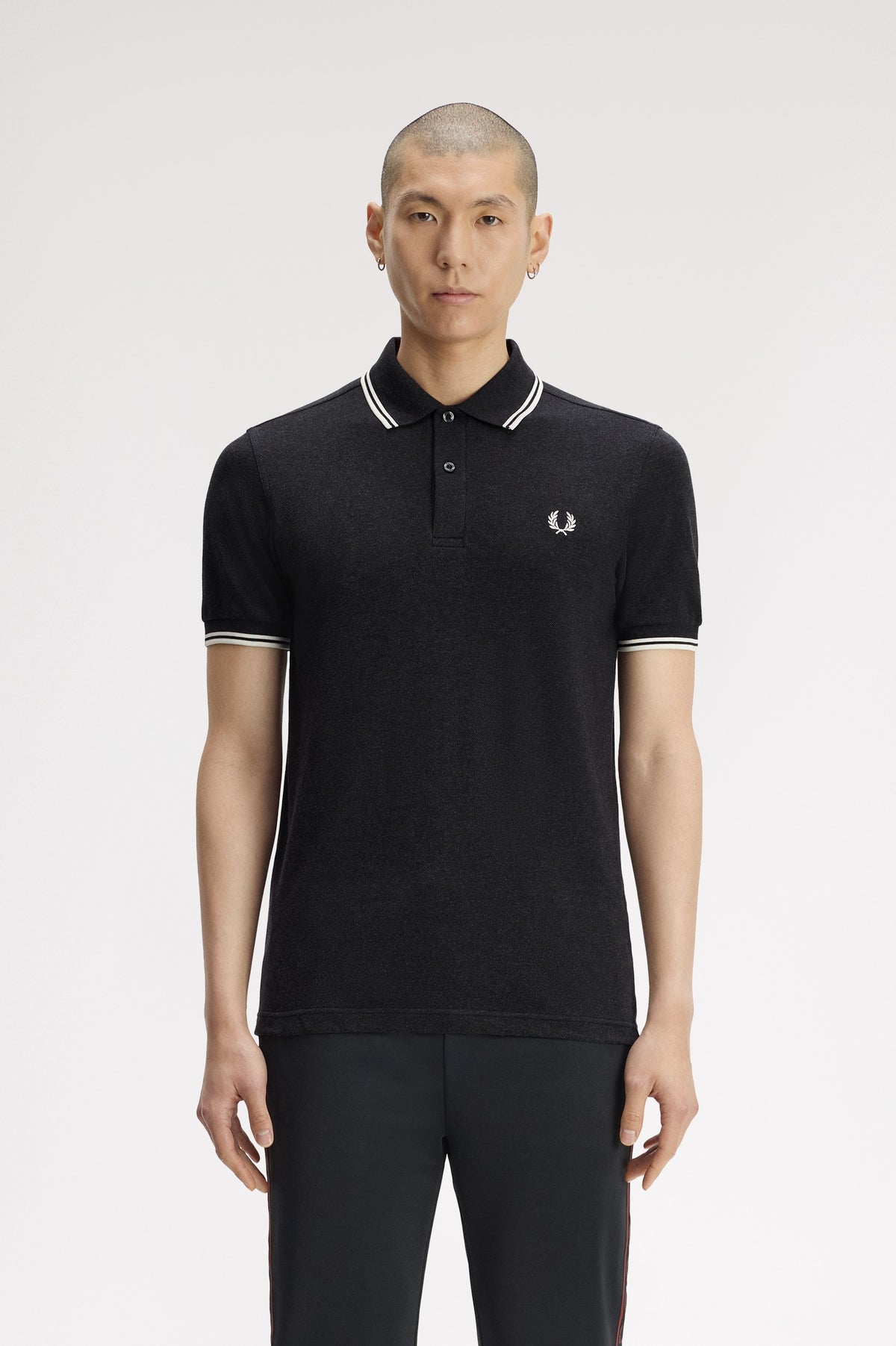 Fred Perry - TWIN TIPPED POLO SHIRT - Charcoal Marl/Ecru/Ecru
