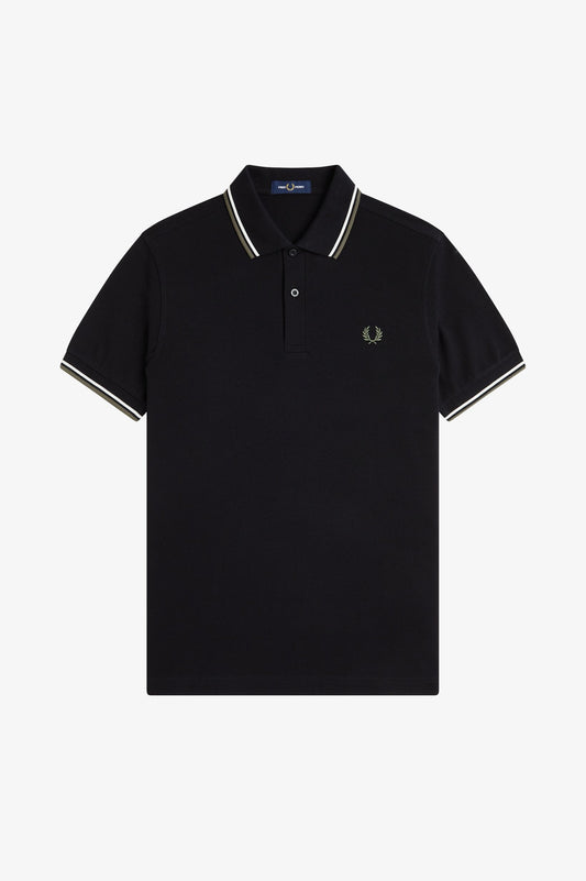 Fred Perry - TWIN TIPPED POLO SHIRT - Black/ Ecru/ Laurel Wreath Green