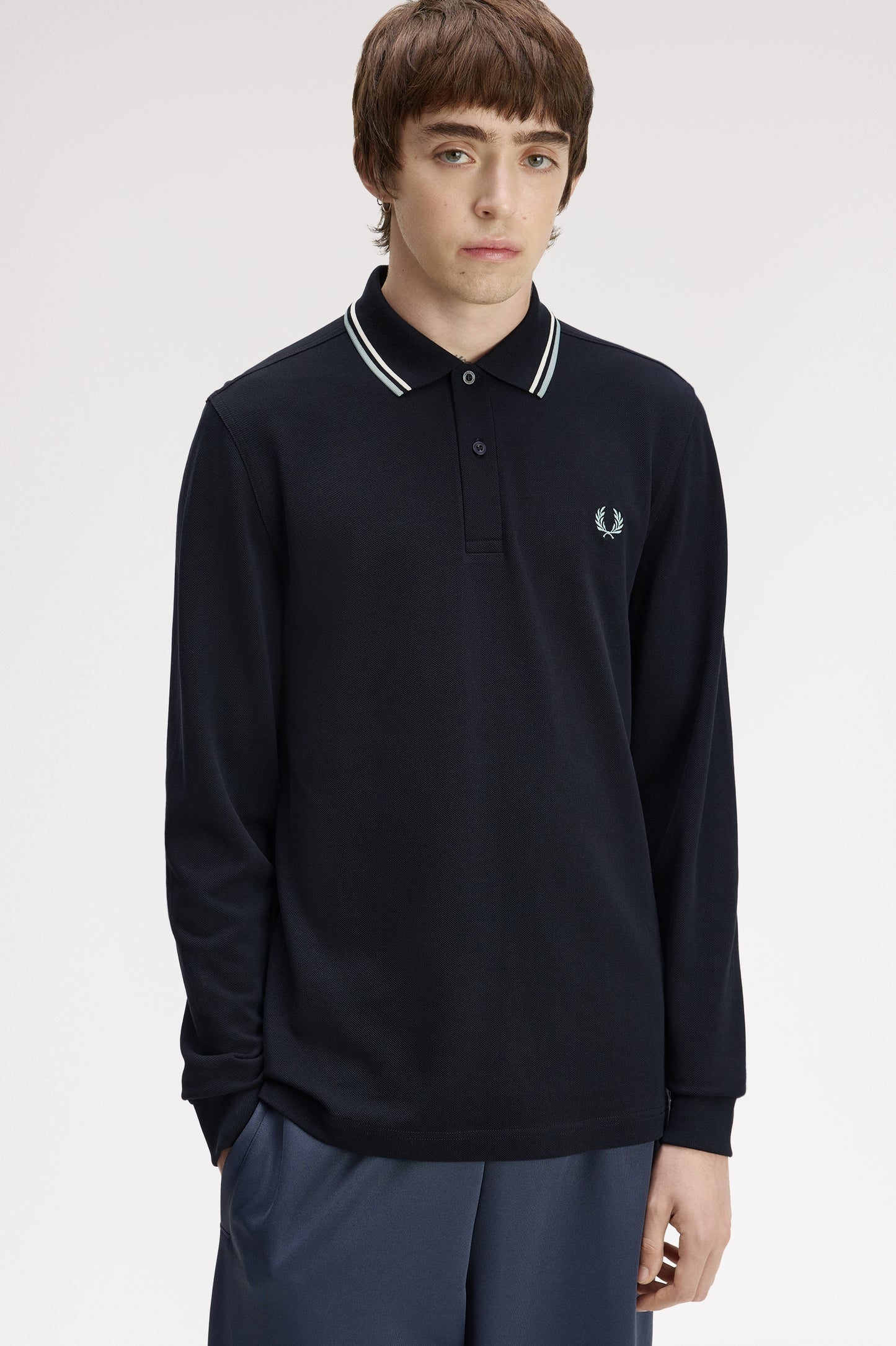 Fred Perry - LS TWIN TIPPED POLO SHIRT - Navy/Ecru/Silverblue