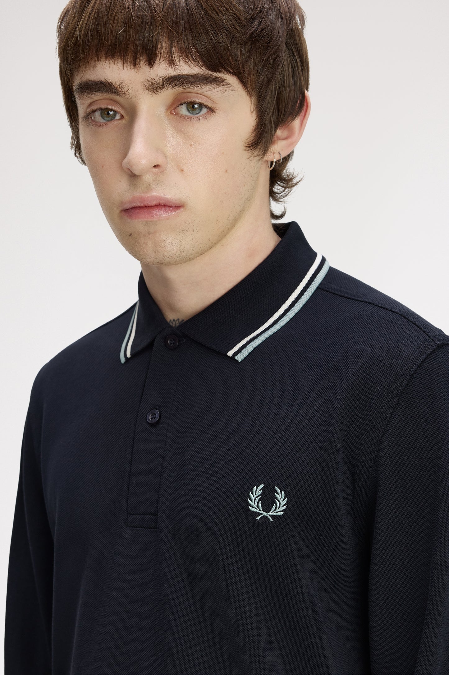 Fred Perry - LS TWIN TIPPED POLO SHIRT - Navy/Ecru/Silverblue