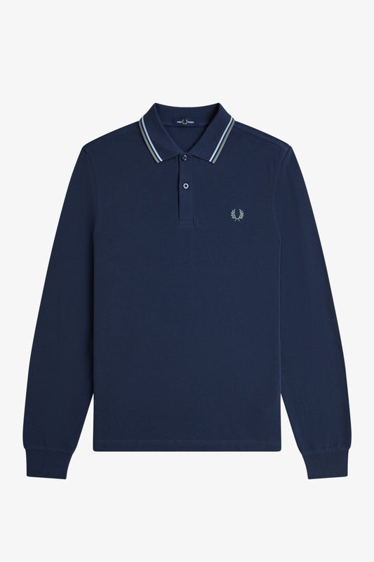 Fred Perry - LS TWIN TIPPED POLO SHIRT - Dark Airforce/Light Ice/ Bayleaf