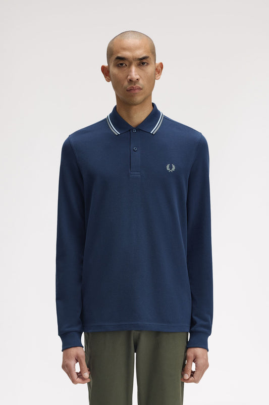 Fred Perry - LS TWIN TIPPED POLO SHIRT - Dark Airforce/Light Ice/ Bayleaf
