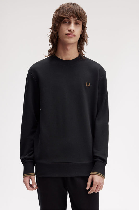 Fred Perry - CREW NECK SWEATSHIRT - Black/Shadedstone