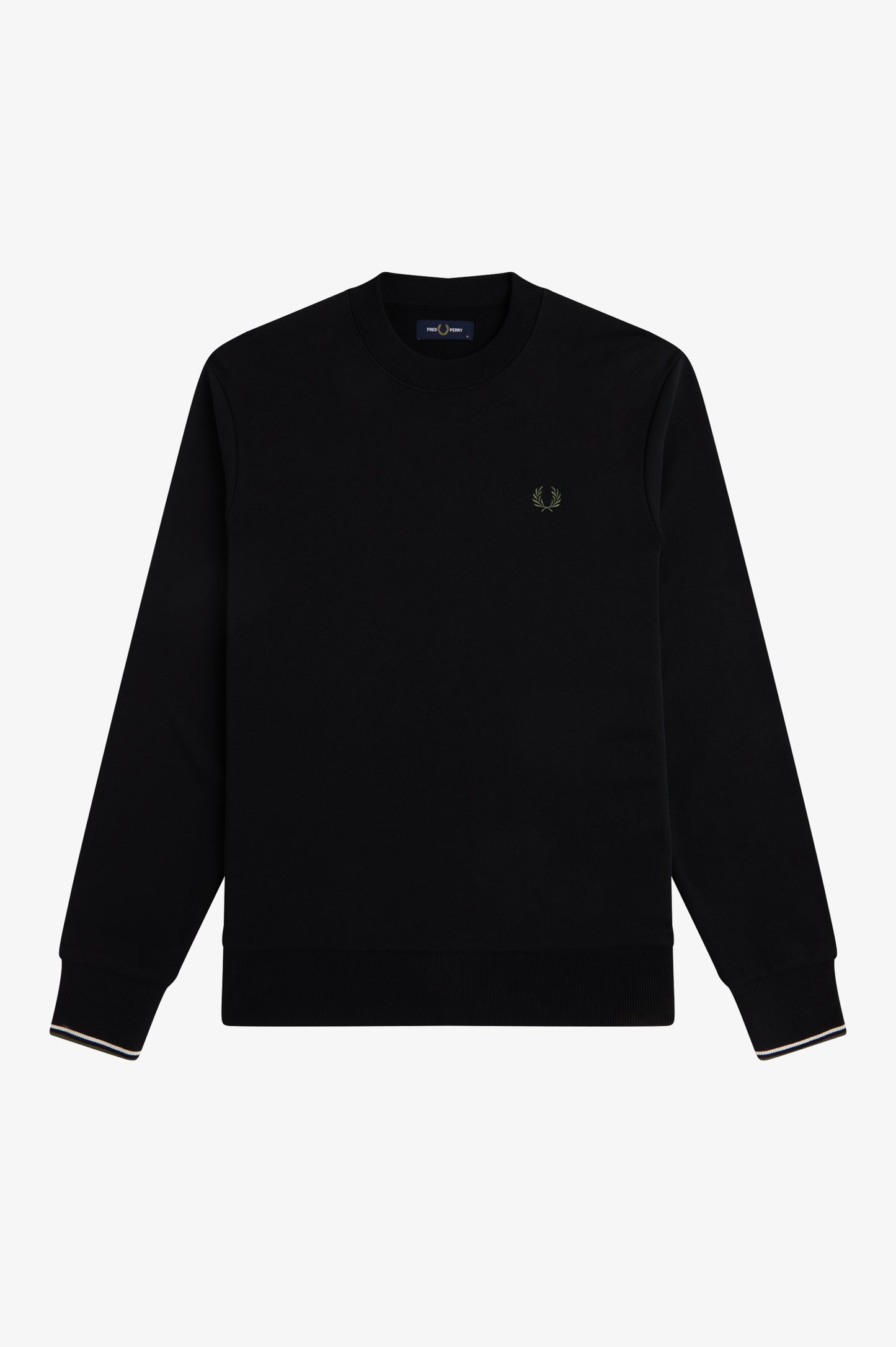 Fred Perry - CREW NECK SWEATSHIRT - Black/Ecru/Laurel Wreath Green