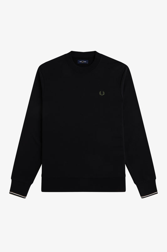 Fred Perry - CREW NECK SWEATSHIRT - Black/Ecru/Laurel Wreath Green