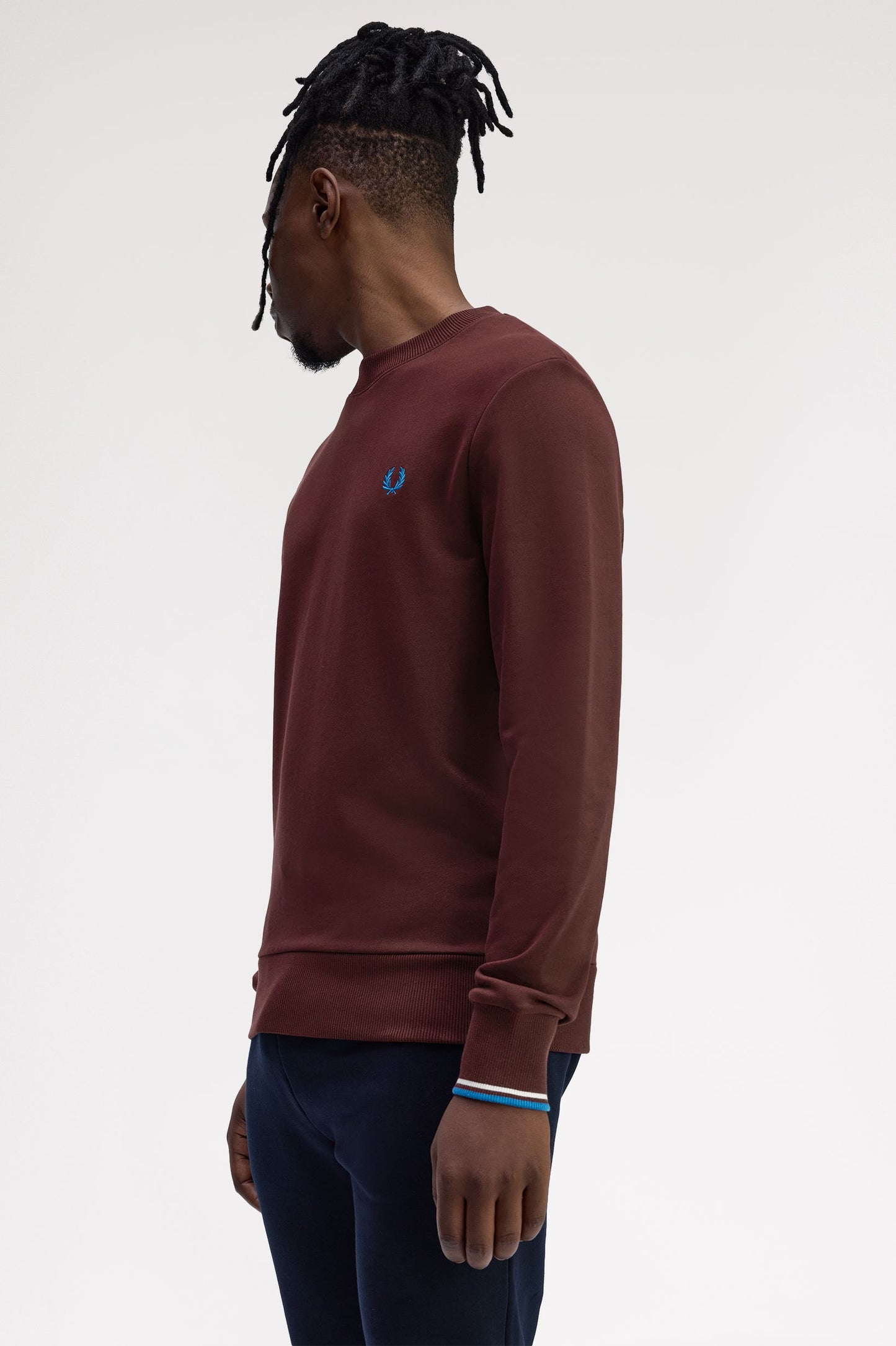 Fred Perry - CREW NECK SWEATSHIRT - Oxblood/Ecru/Crystalblue