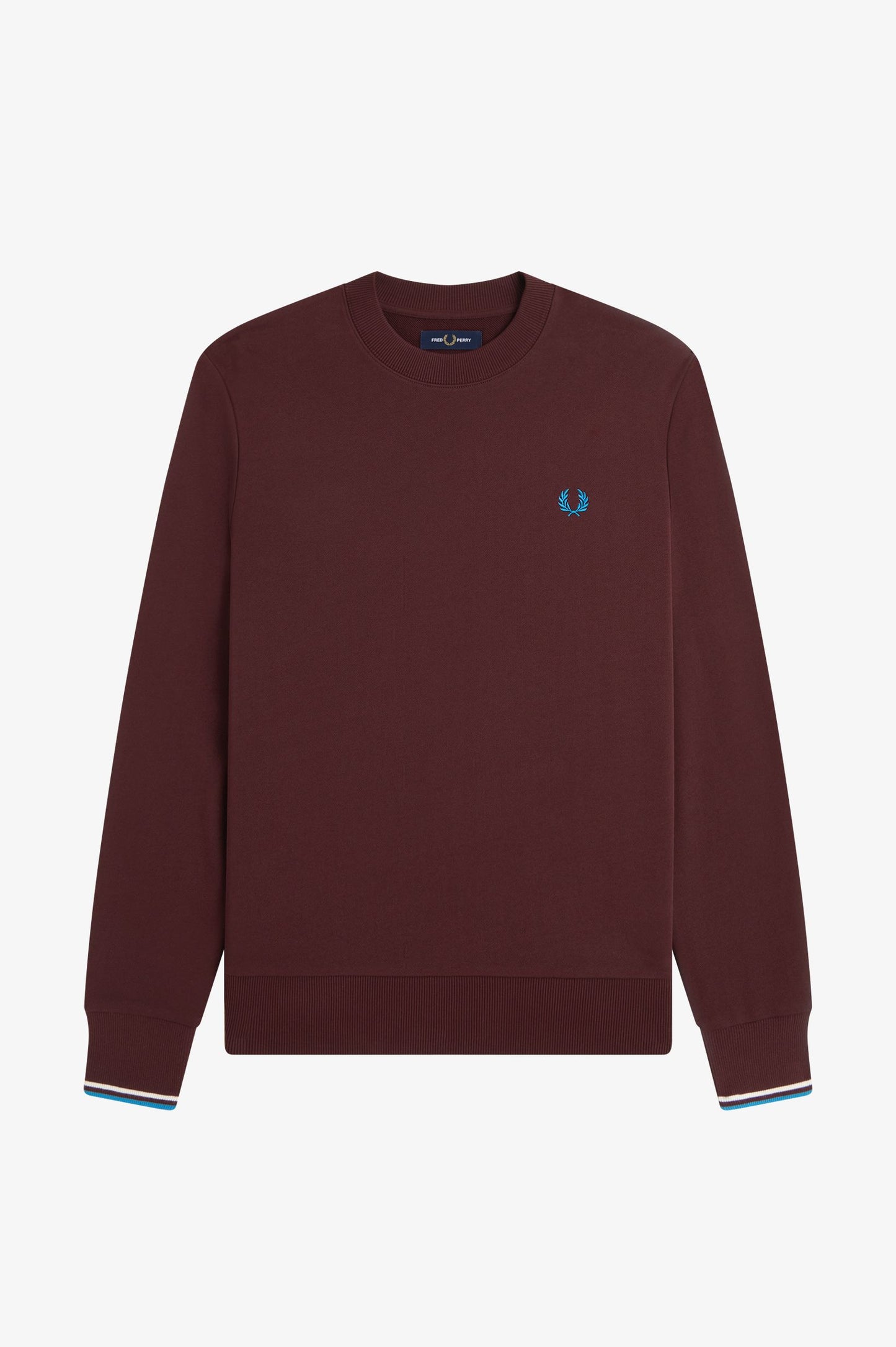 Fred Perry - CREW NECK SWEATSHIRT - Oxblood/Ecru/Crystalblue