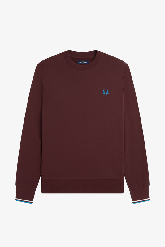 Fred Perry - CREW NECK SWEATSHIRT - Oxblood/Ecru/Crystalblue