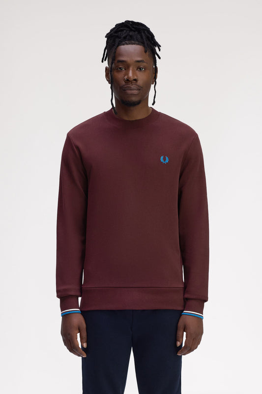 Fred Perry - CREW NECK SWEATSHIRT - Oxblood/Ecru/Crystalblue