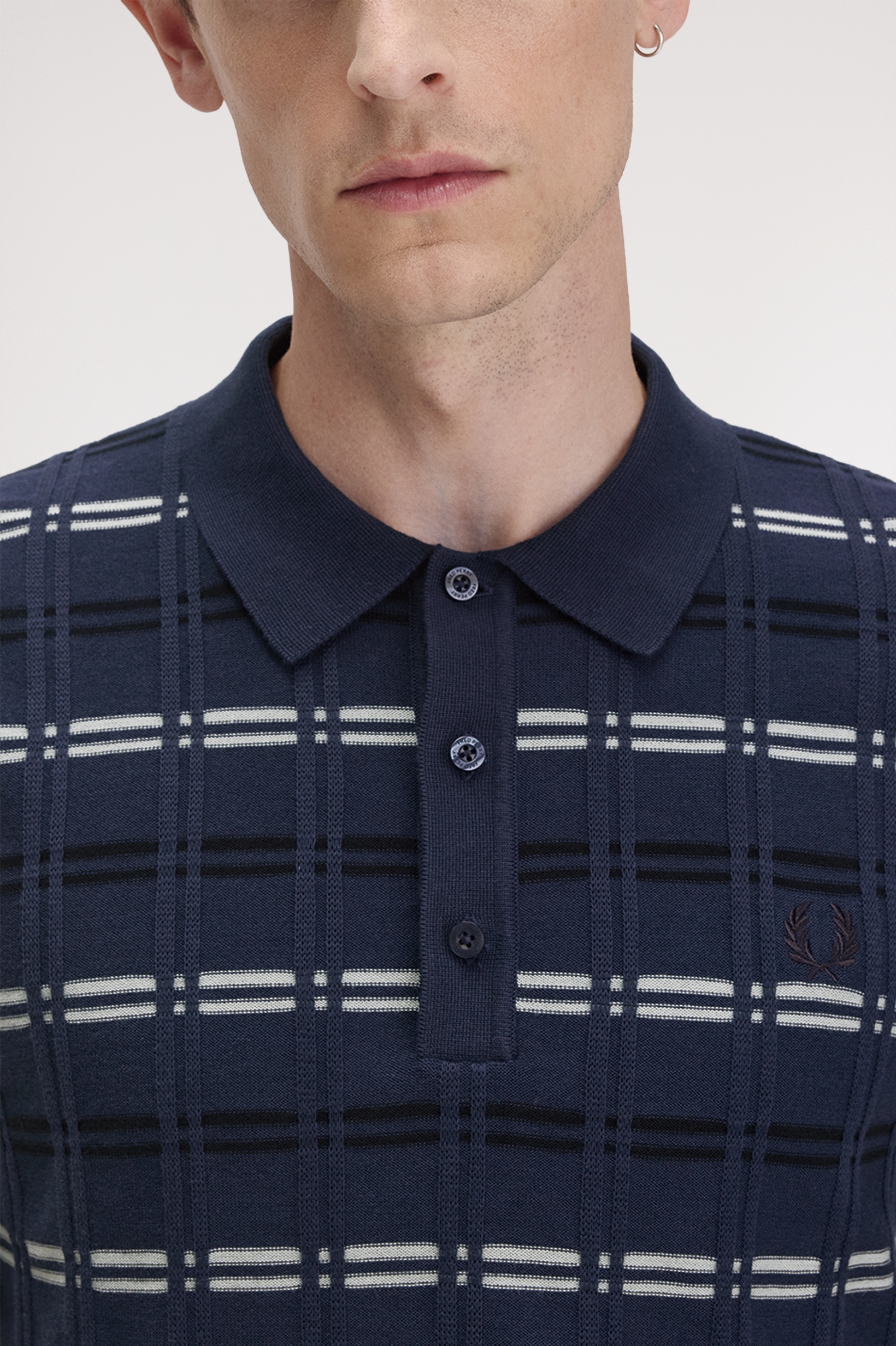 Fred Perry - STRIPED RIB KNITTED SHIRT - Tennis Blue Fred Perry - STRIPED RIB KNITTED SHIRT - Tennis Blue