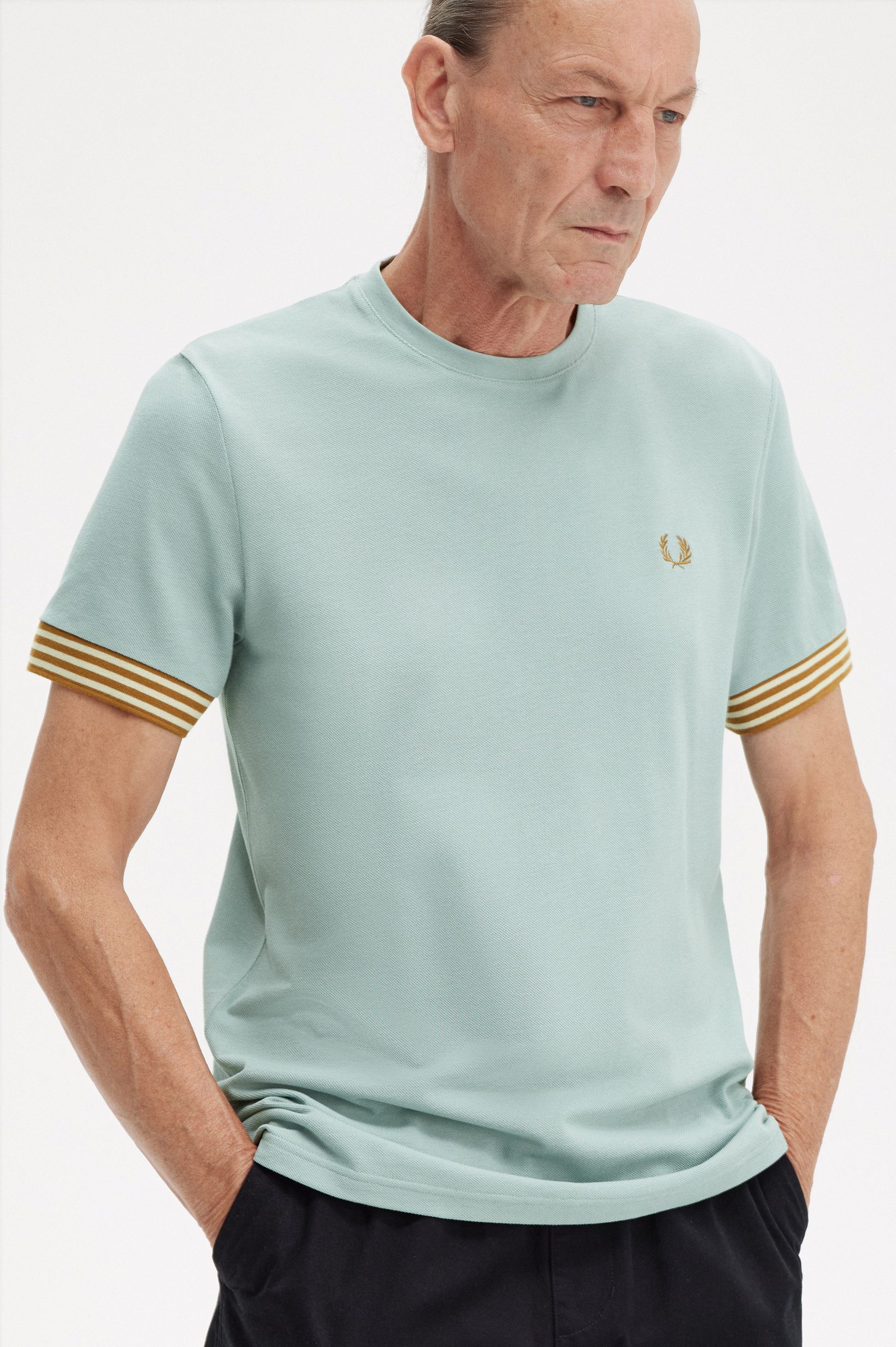 Fred Perry - STRIPED CUFF T-SHIRT - Silver Blue