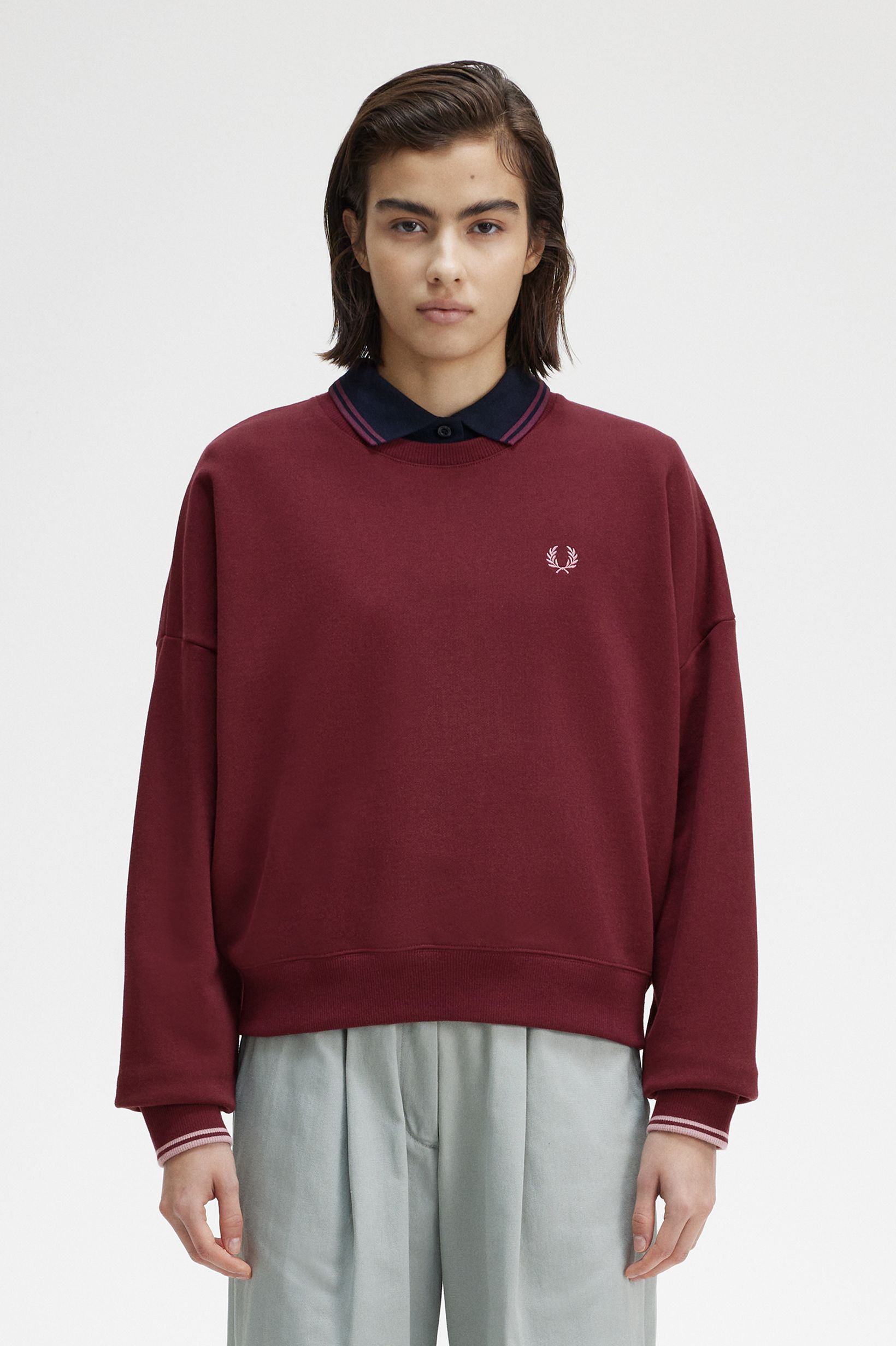 Fred Perry - TIPPED SWEATSHIRT - Oxblood