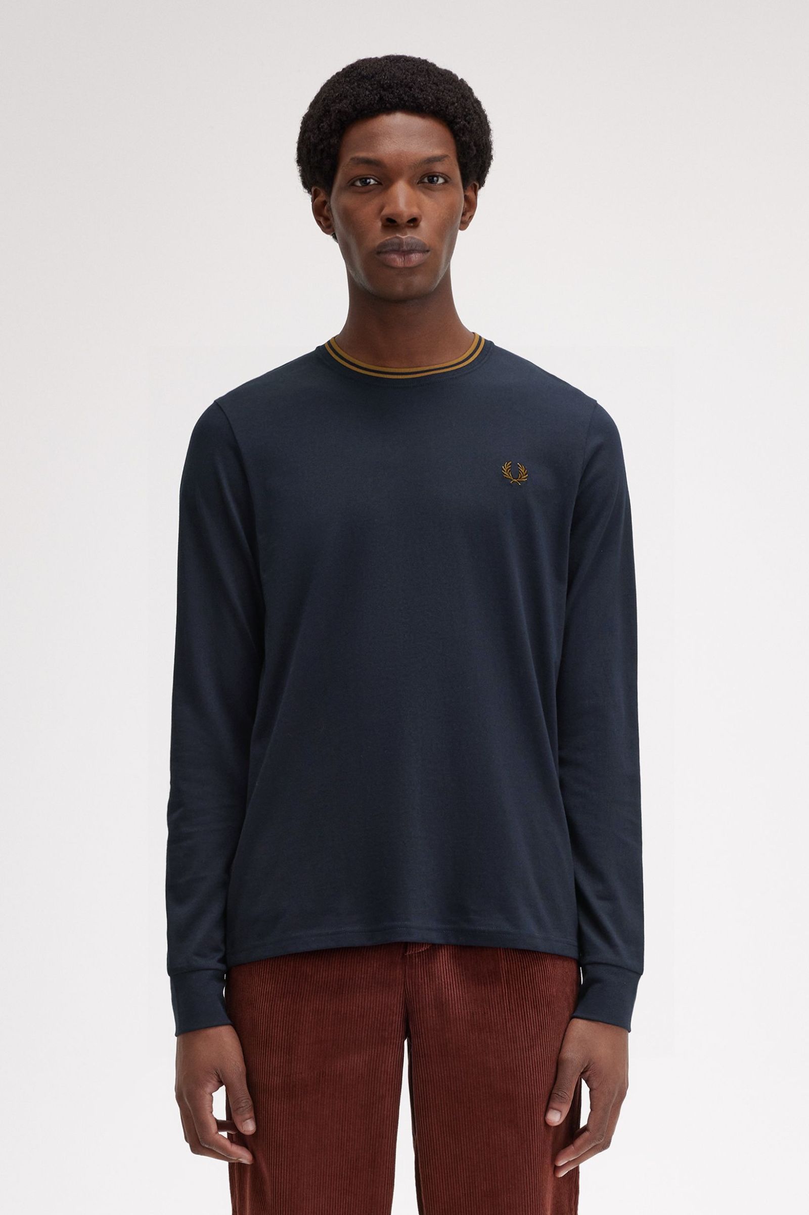 Fred Perry - TWIN TIPPED L/S T-SHIRT - Navy/Dark Caramel